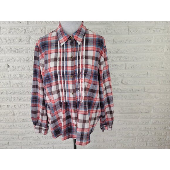 Alfred Dunner Womens Shirt 22W Plus Button Up Linen Cotton Ric Rac PLA74E - Picture 1 of 8